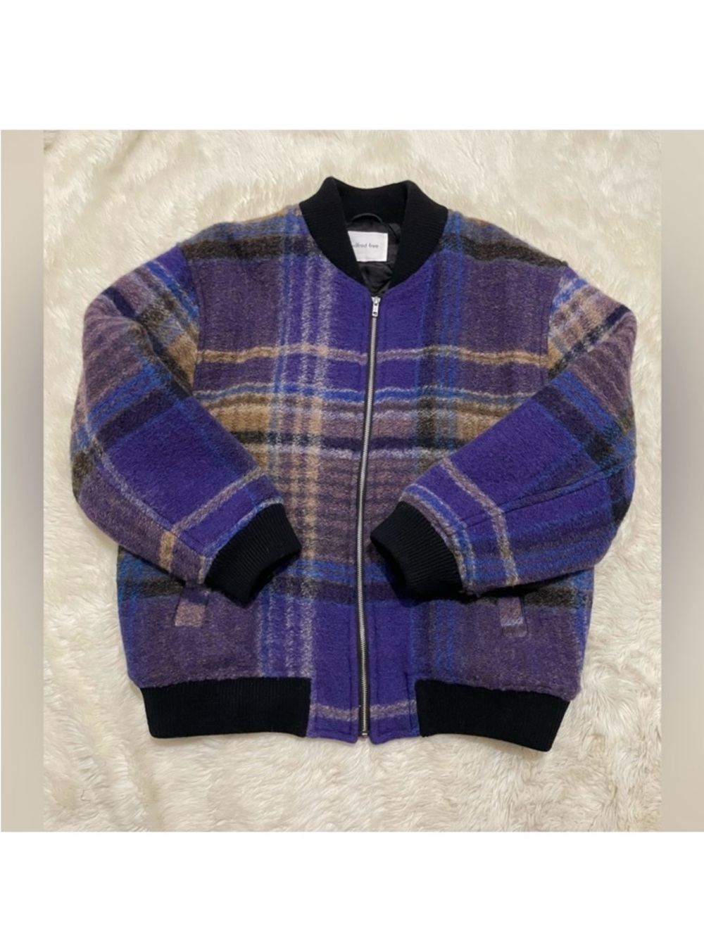 Aritzia Wilfred Free Stable Jacket, Wool, Bomber, Purple / Tan, Women’s Large